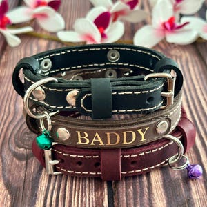 Leather Cat Collar | Personalized Cat Collar | Custom Cat Collar | Cat id tag for Kitten collar | Cat collar breakaway, Cat collar with bell