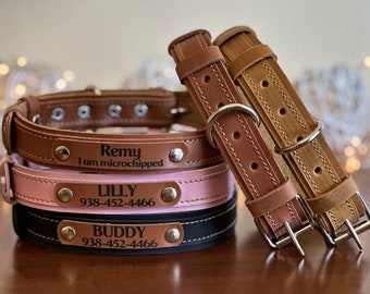 Personalized Leather Dog Collar: Skinny Cat Collar, Engraved Nameplate