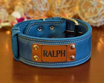 Engraved Leather Dog Collar, Wide Solid Leather, Custom Pet ID