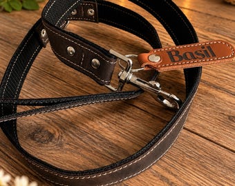 Personalized Pink Leather Dog Leash, Custom Name Tag, Soft Nappa Leather Lead