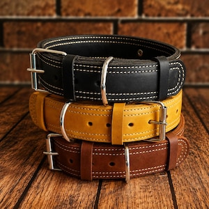 Engraved Wide Leather Dog Collar, Custom Name Plate, Thick Leather