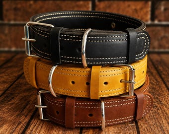 Gegraveerde brede leren hondenhalsband, aangepast naamplaatje, dik leer