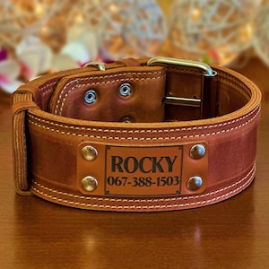 Heavy-Duty Leather Dog Collar, Personalized Engraved Custom Fit