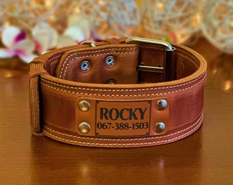 Collare per cani in pelle resistente, personalizzato con incisione e vestibilità personalizzata