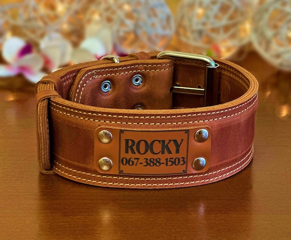 Heavy-Duty Leather Dog Collar, Personalized Engraved Custom Fit