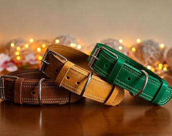 Personalized Leather Dog Collar, Engraved Nameplate