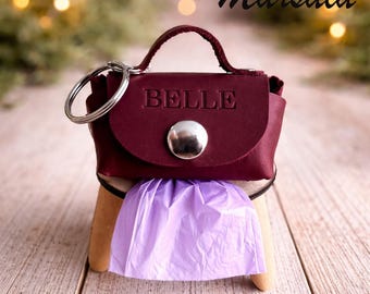Personalized Leather Dog Poop Bag Holder - Marsala Waste Bag