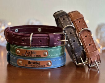 Custom Leather Dog Collar with Engraved Nameplate