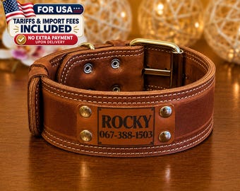 Heavy-Duty Leather Dog Collar, Personalized Engraved Custom Fit