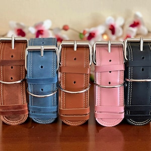 Premium Leather Dog Collar – Strong & Durable for Large Breeds, Personalized Leather Dog Collar with Engraved Nameplate