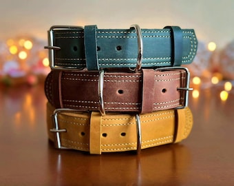 Personalized Sturdy Leather Dog Collar, Engraved Name Plate