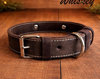 Thin Leather Dog Collar with Nameplate: Engraved, Boys & Girls Dogs