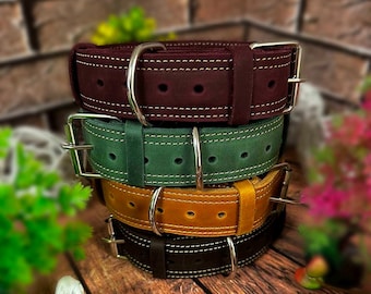 Personalized Leather Dog Collar, Extra Thick, Wide, Sturdy with Name Plate