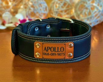 Personalized Leather Dog Collar – Engraved Nameplate, Large Breeds