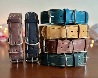 Engraved Thick Leather Dog Collar, Custom Name Plate, Wide Collar