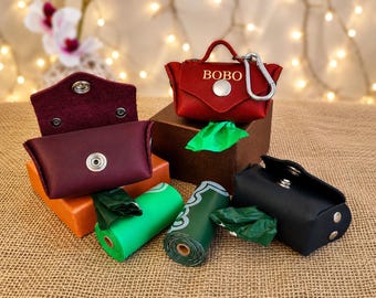 Embossed Leather Dog Poop Bag Holder: Personalized Waste Bag Dispenser