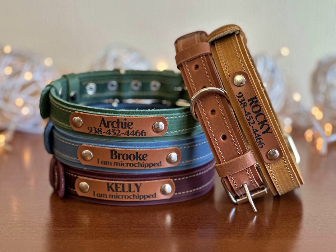 Personalized Leather Dog Collar With Engraved Name Plate - Etsy