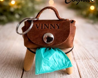 Personalized Leather Dog Poop Bag Holder - Cognac Waste Bag