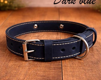 Personalized Leather Dog Collar, Engraved Name Plate, Double Layer Pet Accessory