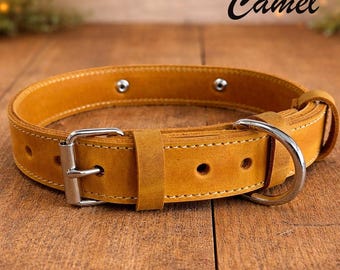 Personalized Leather Dog Collar, Engraved Pet ID Name Plate, Handmade Custom Puppy Accessory