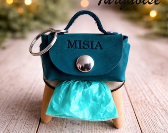 Personalized Leather Dog Poop Bag Holder - Turquoise Waste Bag