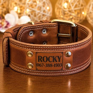 Heavy-Duty Leather Dog Collar 2 inch, Personalized Wide, Sturdy, Thick