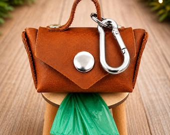 Personalized Leather Dog Poop Bag Holder: Waste Bag Dispenser