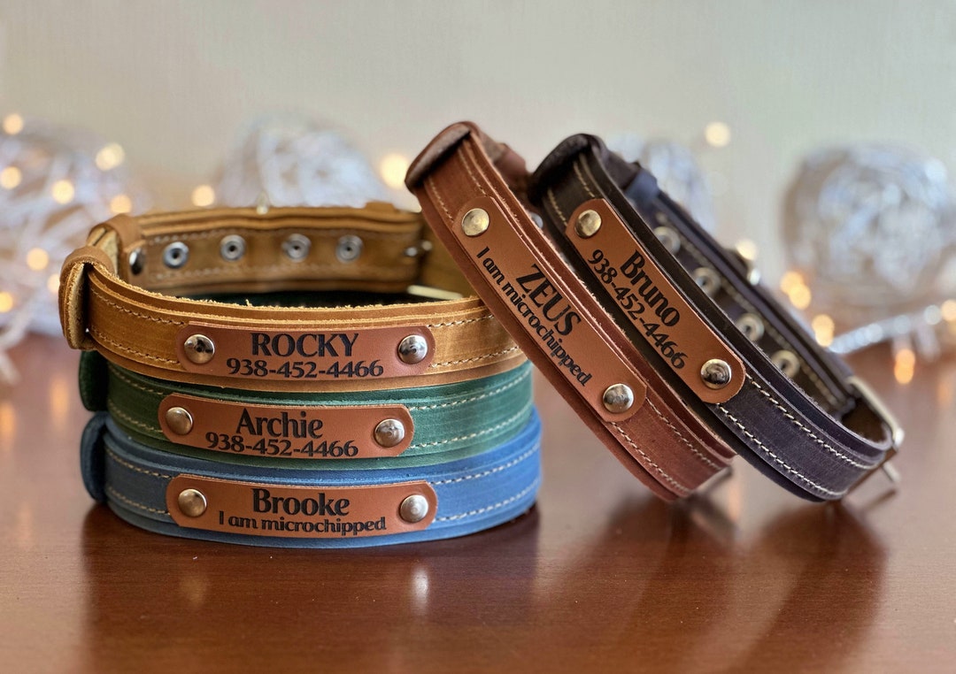 Personalized Leather Dog Collar: Custom Engraved Pet ID - Etsy