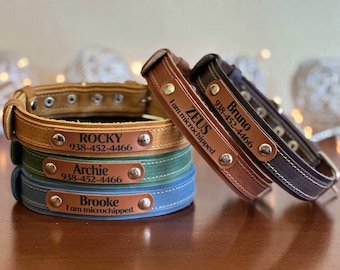 Personalized Leather Dog Collar: Custom Engraved Pet ID