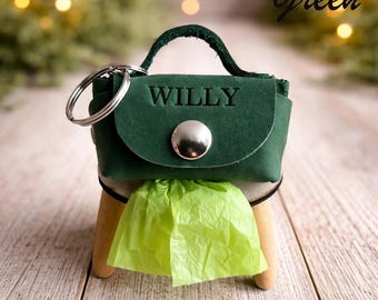 Personalized Leather Dog Poop Bag Holder - Green Waste Bag