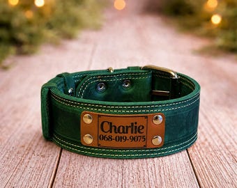 Personalized Thick Leather Dog Collar, Solid Sturdy Collar