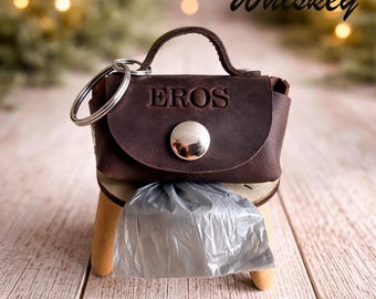 Personalized Leather Dog Poop Bag Holder - Whiskey Waste Bag