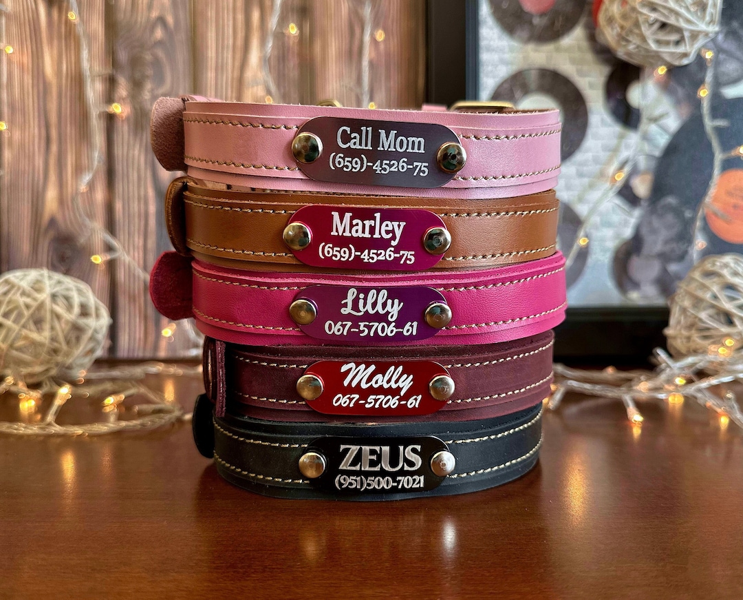 Thin Dog Collar Leather, Leather Dog Collar, Personalized Dog Collar ...