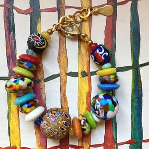 Ethnic tribal multicolor beaded bracelet handmade with artisan glass beads - unique piece
