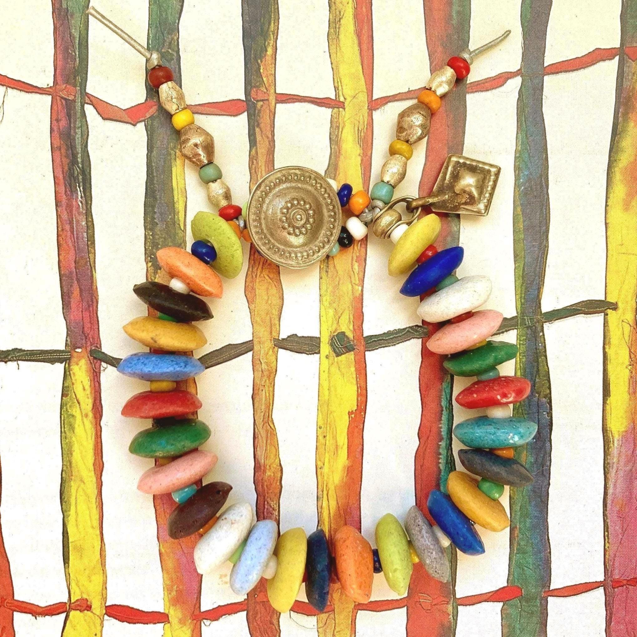 Multicolored unique african ethnic tribal bracelet handmade with worldwidehandcrafted glass beads