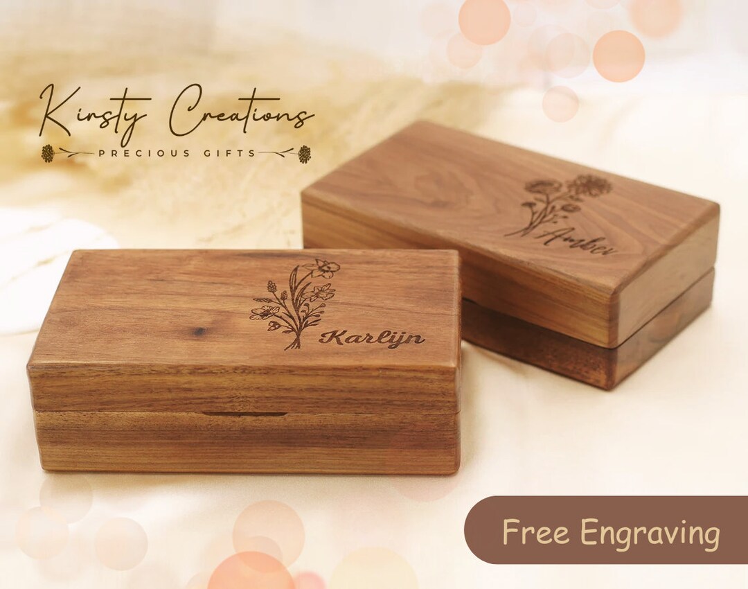 Birth Flower Wood Jewelry Box Vintage Jewelry Box Travel Etsy