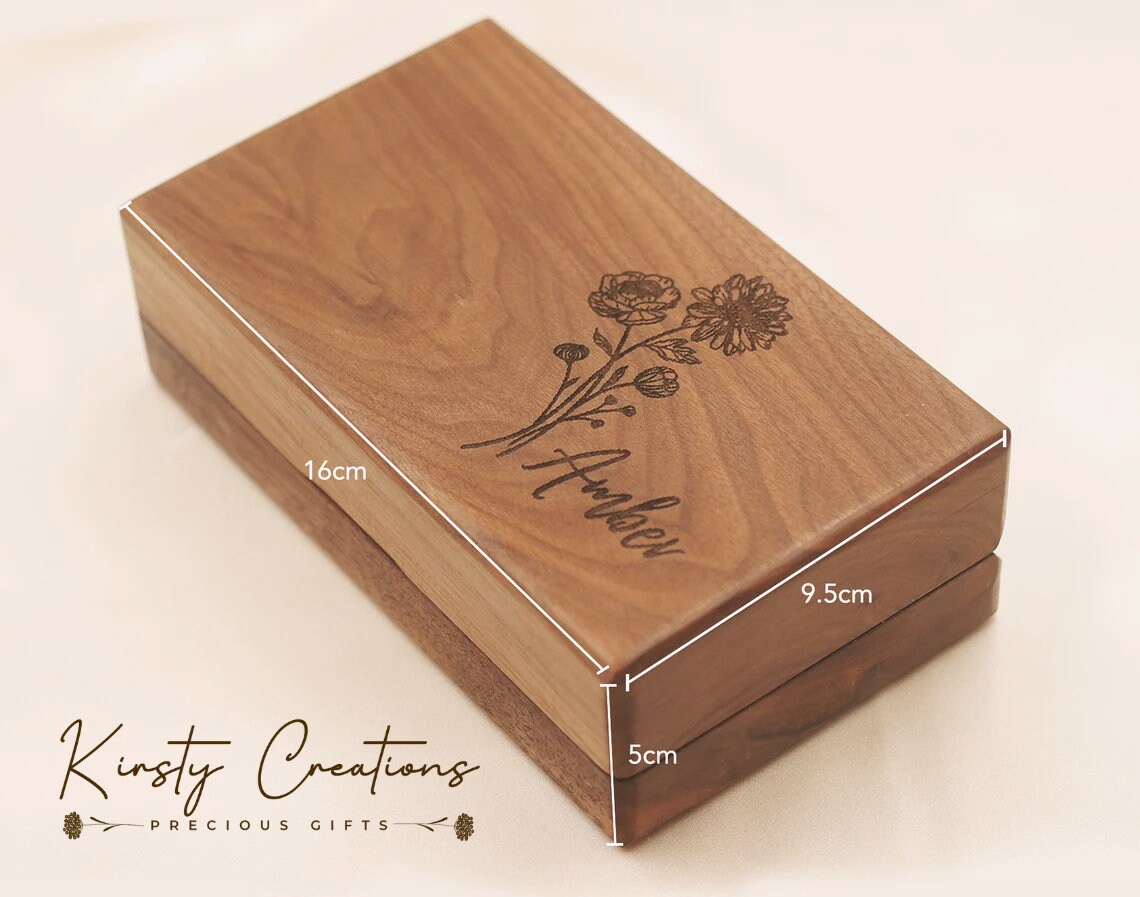 Birth Flower Wood Jewelry Box Vintage Jewelry Box Travel Etsy