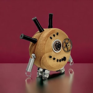 Oscar - Wooden Steampunk Robot (SciFi Fantasy Odd Strange Unique Art Steam Punk Goth Decor Industrial Unique Tech Statue Sculpture Deko)