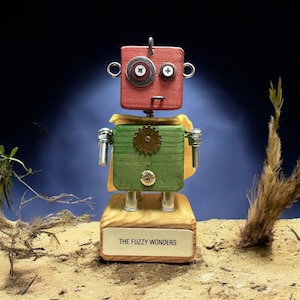Vernon T-07 - Wooden Steampunk Robot Trophy (Customisable) (SciFi Fantasy Strange Unique Award Goth Cup Industrial Unique Prize Award)
