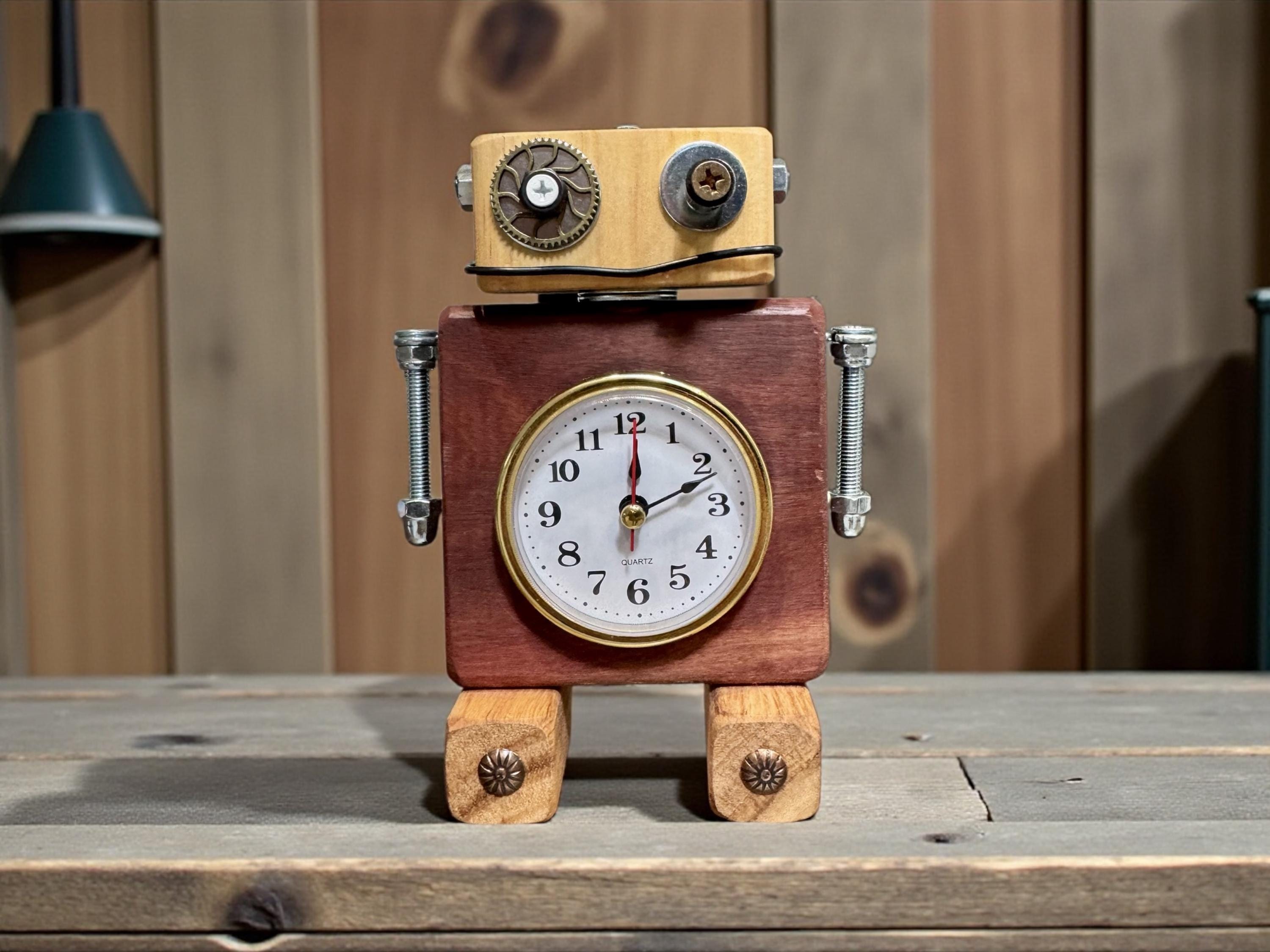 Steampunk Countdown Timer Timothy - Wooden Steampunk Robot Clock - Arabic Numerals (scifi Fantasy ...
