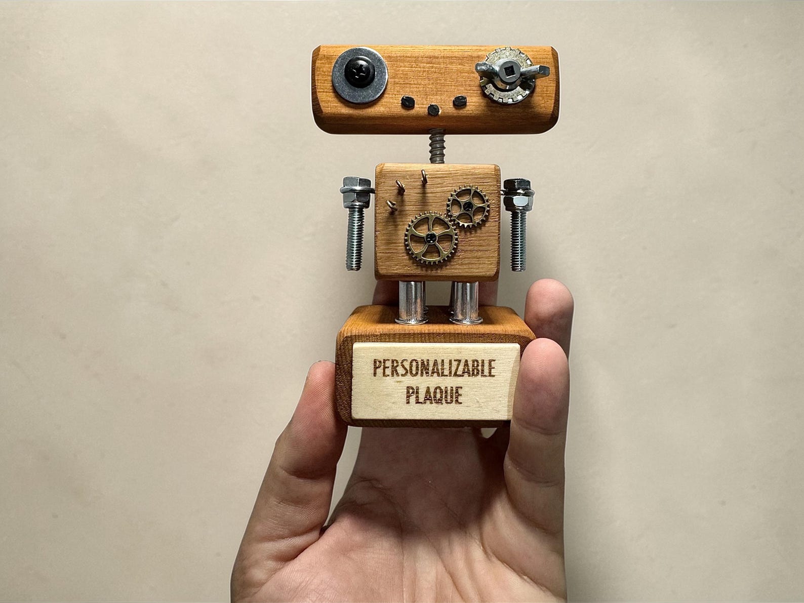 Wooden Steampunk Robot Trophy – Unique Sci-fi Industrial Award ...