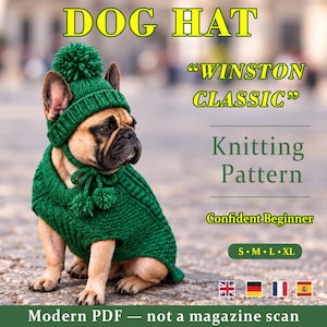 Dog Hat | Knitting Pattern | Ear Openings, Pom-Pom | Confident Beginner | S-XL | PDF