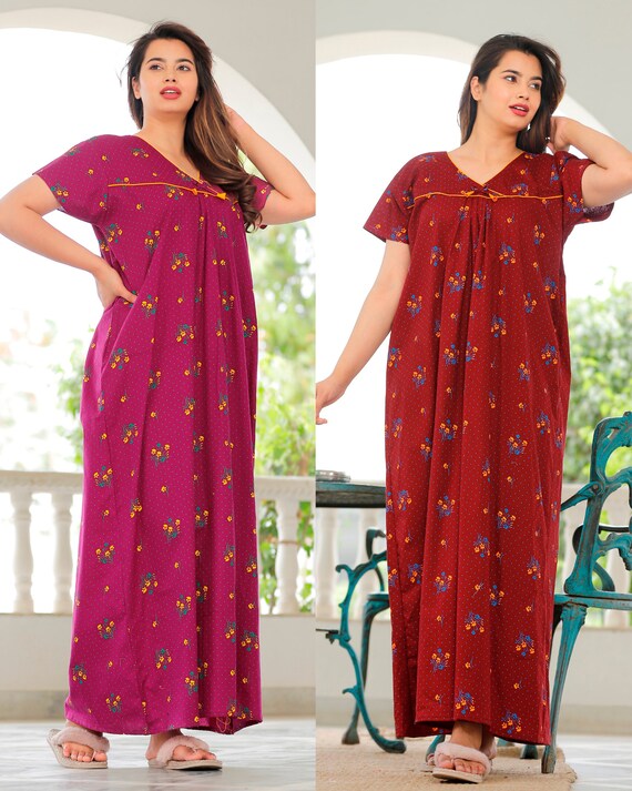 Cotton Nightgown Maxi Nighty for Women Pack of 2. Etsy Canada