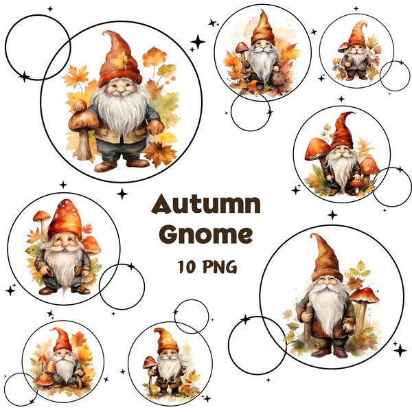 Watercolor Cute Autumn Gnomes Clipart, Fall Season, Scrapbook, Thanksgiving, Autumn Leaves Illustration, Fantasy Clipart Bundle