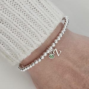 Initial Birthstone Bracelet, Initial Bracelet, Stretch Bracelet, Birthstone Bracelet, Personalised Bracelet, Beaded Bracelet Sterling Silver