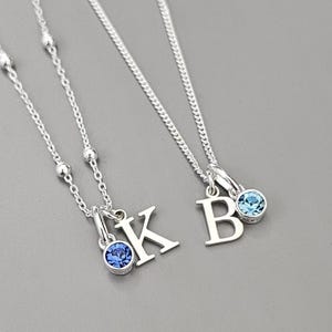 Collier initial, collier avec pierre de naissance, argent sterling, initiale, pierre de naissance, collier en argent sterling collier personnalisé, 925,