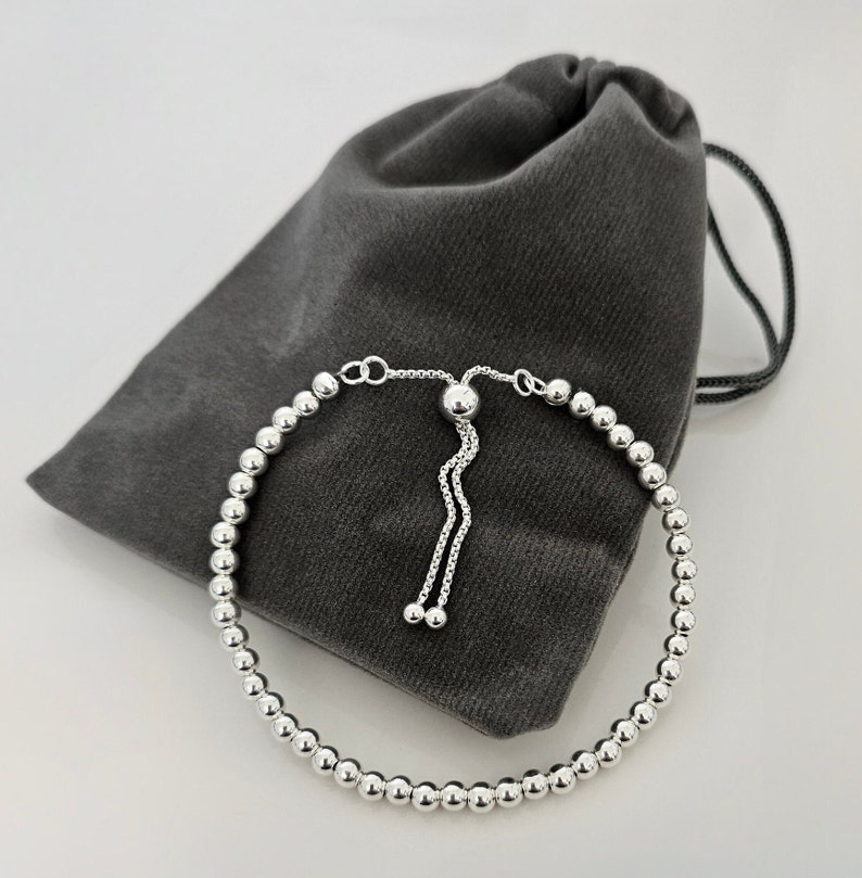 Sterling Silver Adjustable Beaded Bracelet - Etsy UK