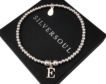 Initial Stretch Bracelet, Sterling Silver Bracelet, Stretch Bracelet, Gift For Her, Initial Bracelet, Personalised Beaded Bracelet,