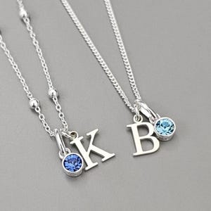 Initial Halskette, Geburtsstein Halskette, Sterling Silber, Initial, Geburtsstein, Sterling Silber Halskette personalisierte Halskette, 925,
