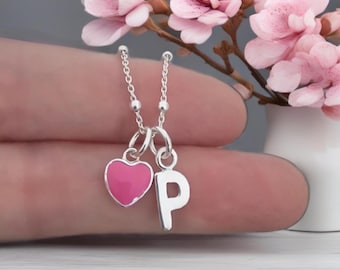 Initial Charm, Heart Charm Sterling Silver Necklace, Personalised Necklace, 925 Sateliite Chain, Personalised Gift